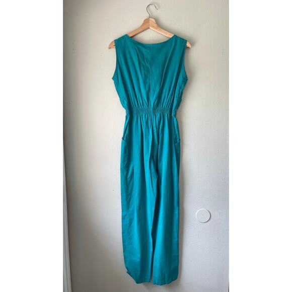 80s Vintage Emerald Green/Blue Utility Jumpsuit by IDEAS – Women’s Small - Picture 4 of 6